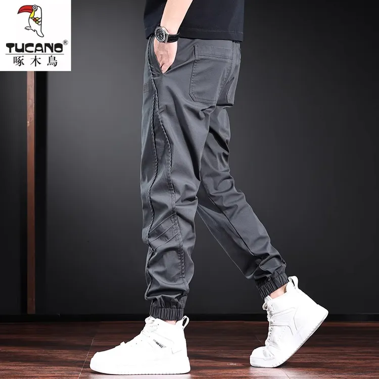 美式潮牌工装裤子男秋季新款束脚休闲裤宽松大码时尚百搭运动裤男