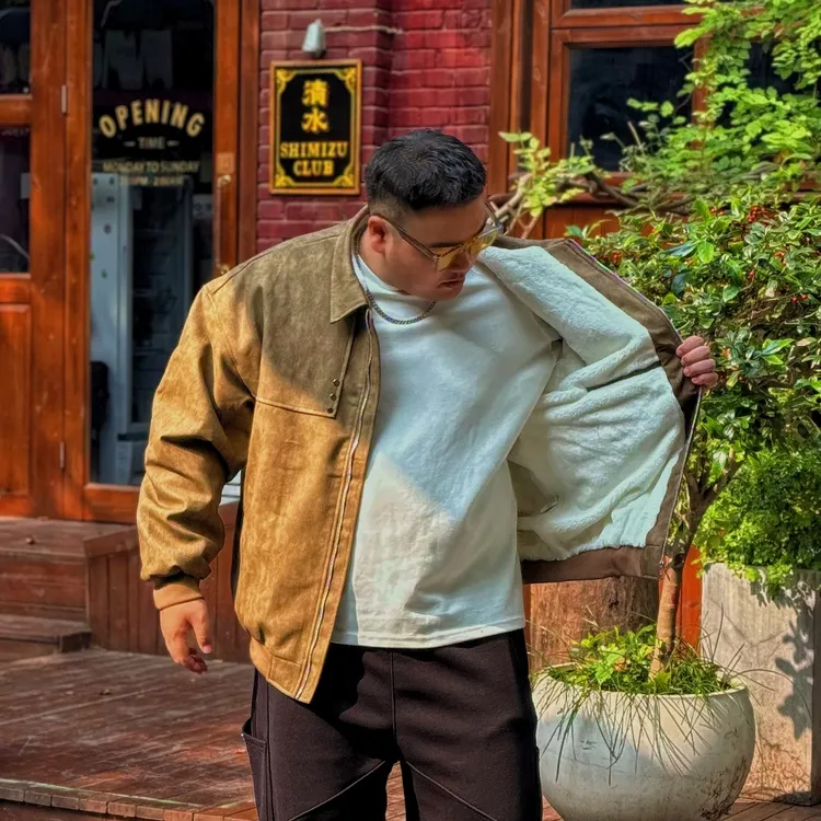 【秋季上新】蝈蝈美式翻领复古PU皮衣夹克青春活力加肥加大男士外套