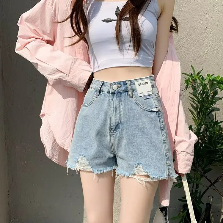 高腰牛仔短裤女夏薄款2025新款港味网红潮ins直筒显瘦宽松a字阔腿