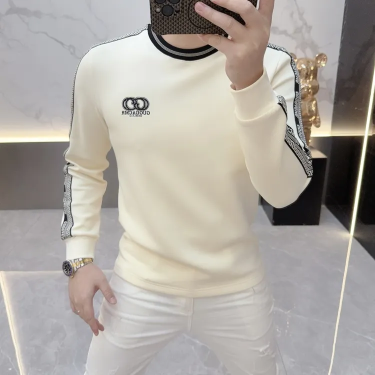 男士新款加绒卫衣高品质男士刺绣时尚潮流百搭打底衫长袖圆领卫衣