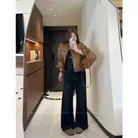 【火火】黑美式复古高腰不贴腿窄版牛仔裤女新款大码直筒微喇长裤