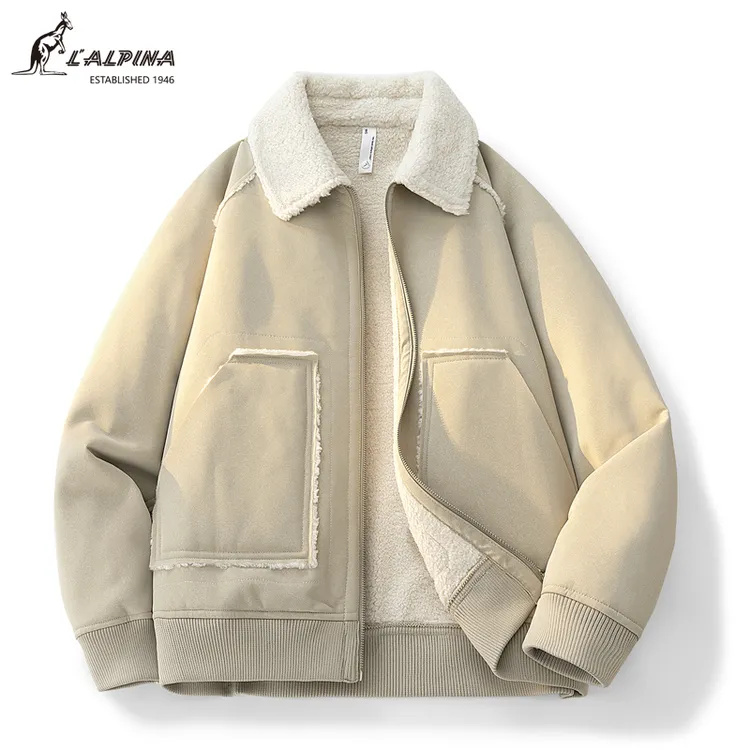 羊羔绒翻领棉服外套男士冬季加厚保暖抗寒时尚百搭休闲工装风棉衣