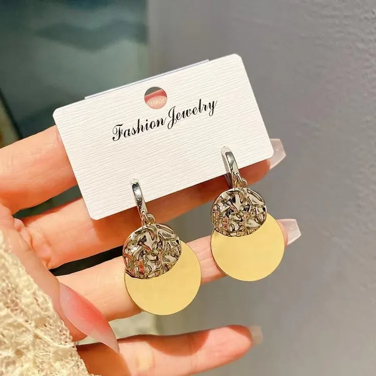 合金耳饰 韩系几何圆形金银双色耳扣新款简约小众设计感时尚耳饰