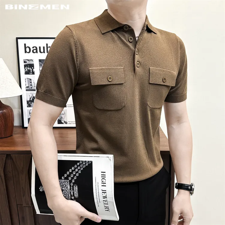 老钱风针织双口袋男士polo衫精英感t恤短袖男款爆款2025新款夏季