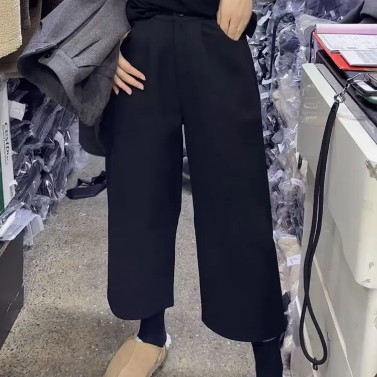 608八分直筒毛呢阔腿裤