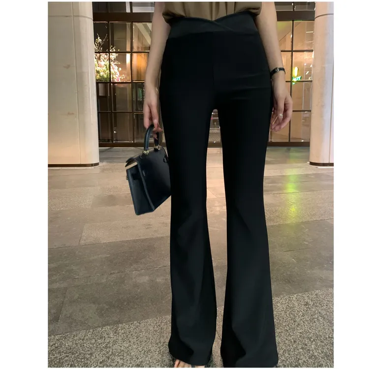 SZA【裤乐之镜】春夏新款高级感垂感微喇叭高腰显瘦休闲裤A-1647