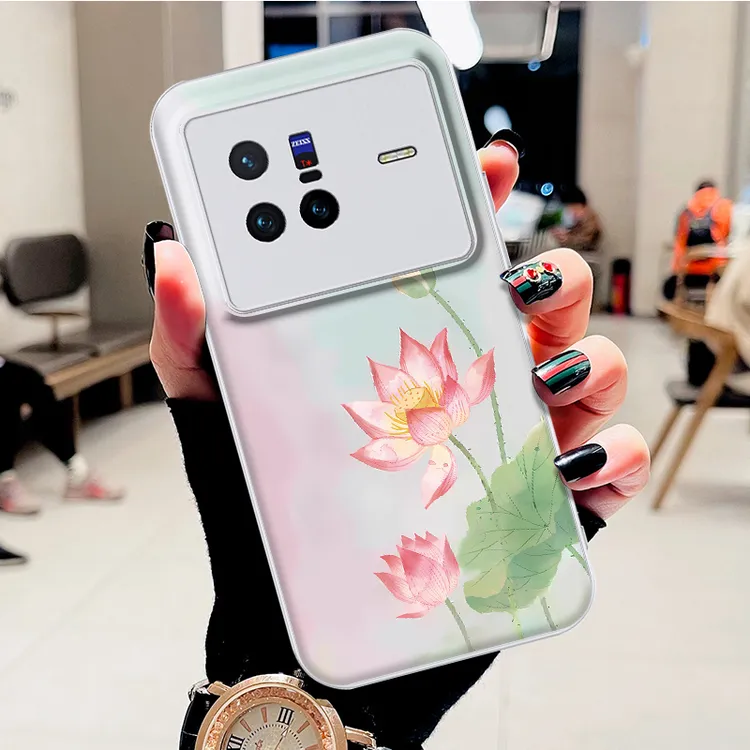 适用VIVOX80水凝壳x80pro手机壳好运莲花时尚新款防刮防摔保护套
