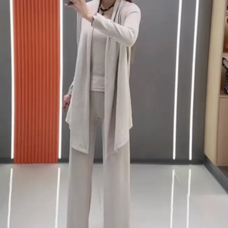 早春新款休闲背心外套➕阔腿裤三件套装