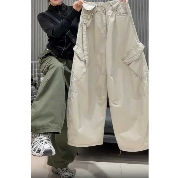 夏季新款高腰显瘦大码阔腿高腰显瘦爆款工装大口袋弯刀裤