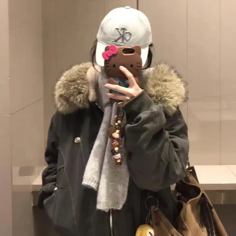 美式复古座山雕连帽派克服短款2025秋冬小众连帽毛领休闲宽松棉服