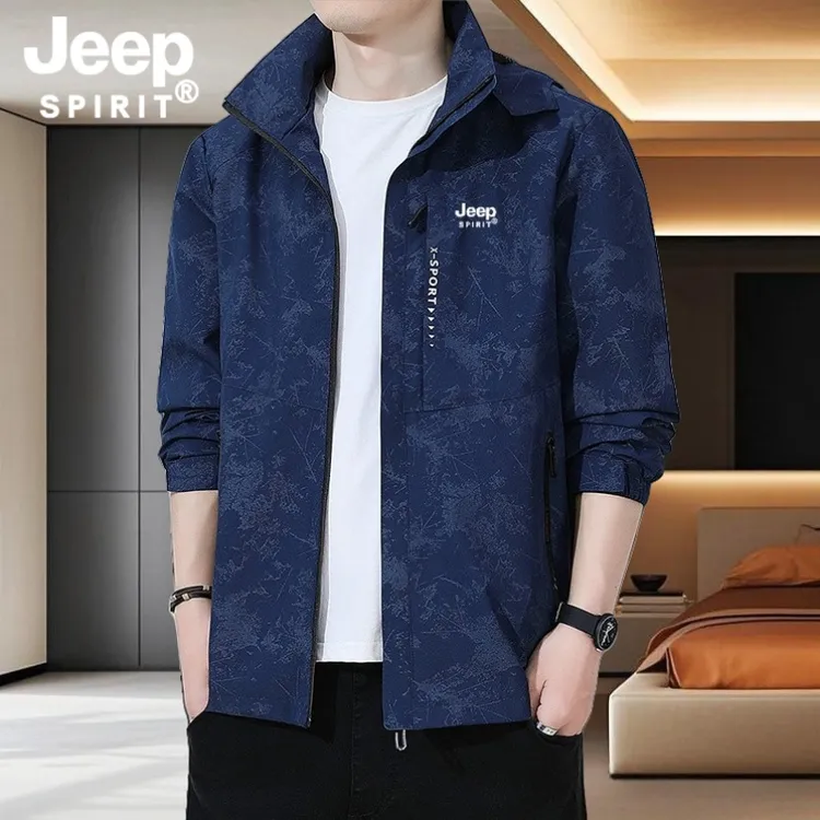 Jeep SPIRIT男士外套春秋防水迷彩冲锋衣帽子可拆卸防风通勤长袖