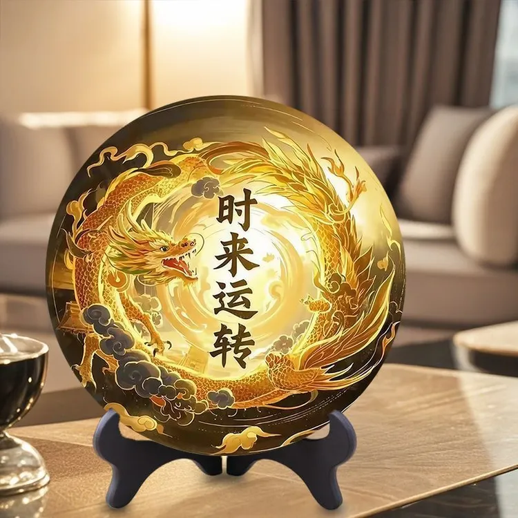 时来运转鸿运当头招财精致圆形摆台现代转好运办公室房间桌面摆件