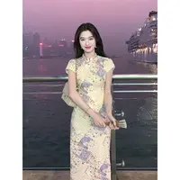 凌茜【春晓语蝶】新中式蕾丝碎花改良旗袍女春夏收腰显瘦旗袍连衣裙