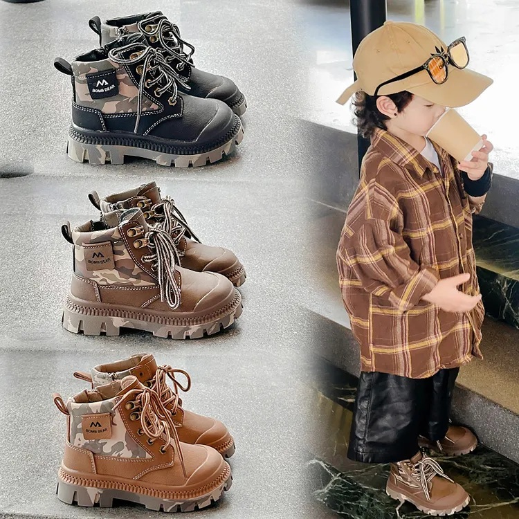 儿童爆款马丁靴男童新款秋季大黄靴女童英伦风休闲时尚骑士单短靴