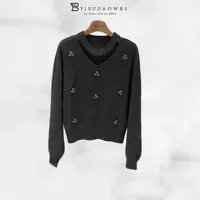 【YIBUDAOWEI】立体毛球设计圆领镂空套头羊毛毛衣 9432