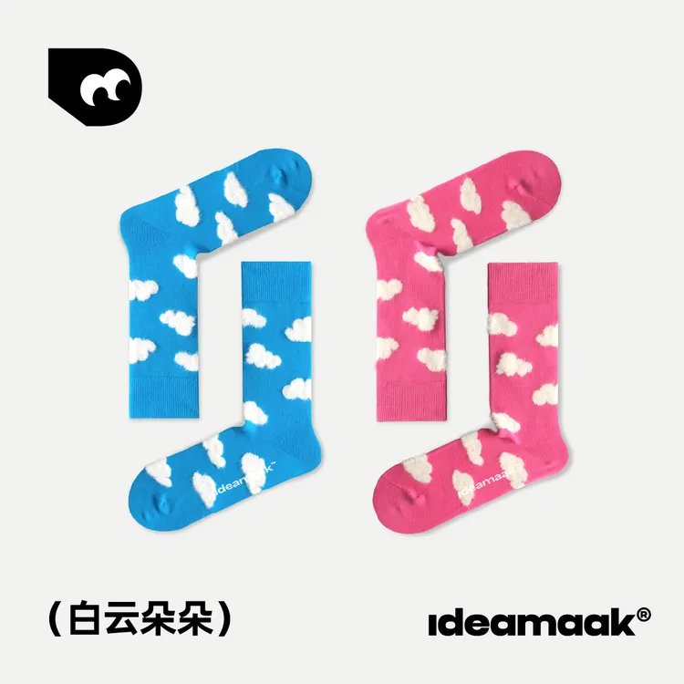 ideamaak立体白云秋冬袜子多巴胺潮流中筒袜彩色穿搭袜子
