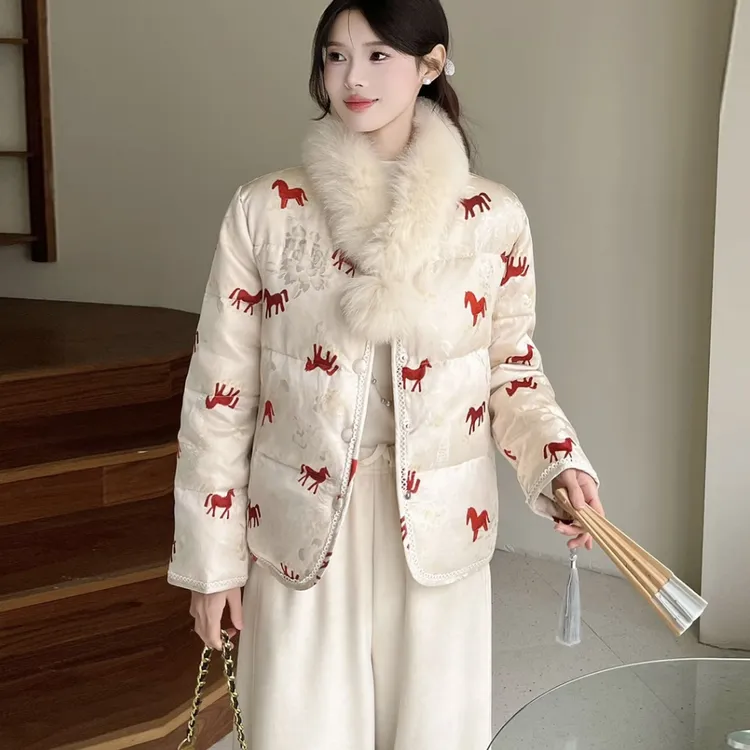 【狐狸毛领】国风羽绒服女洋气宽松气质宽松保暖中式冬季保暖外套