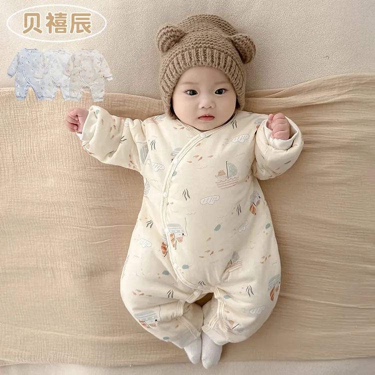 婴儿衣服秋冬季新生儿棉衣棉服幼儿小月龄宝宝夹棉保暖连体衣冬装
