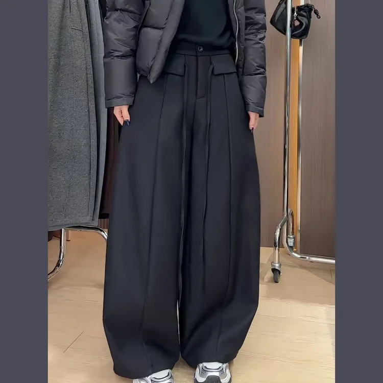 欧洲站羊毛呢西装阔腿裤女2025秋冬新款高腰宽松直筒弯刀休闲长裤