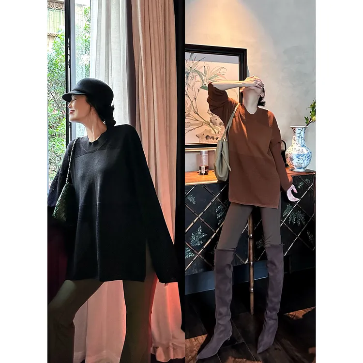 紫紫   镂空之美    精织叠穿刚需镂洞罩衫毛衣ZD08SMHJ132