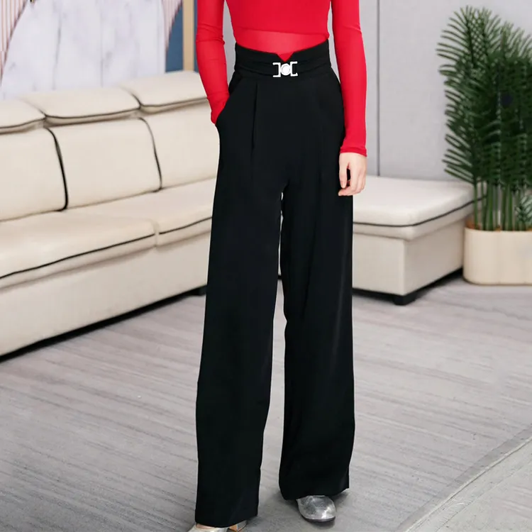 时尚摩登舞蹈高腰裤国标舞宽松直筒长裤新款拉丁舞洋气跳舞裤子女