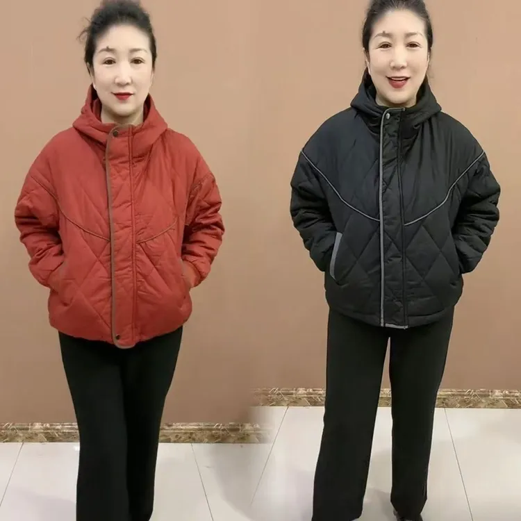 连帽棉服百搭宽松休闲妈妈外套