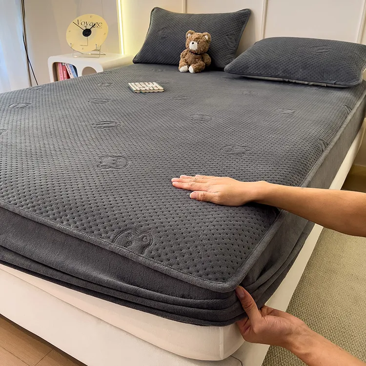 牛奶绒夹棉床笠单件秋冬季加厚席梦思床垫保护罩套法兰绒床罩新款