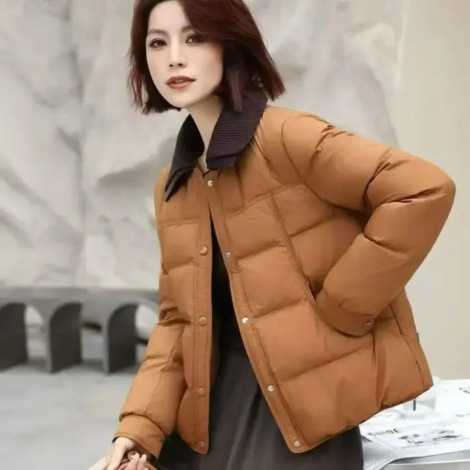 高品质羽绒服白鸭绒冬季新款时尚短款翻领百搭舒适保暖白鸭绒外套