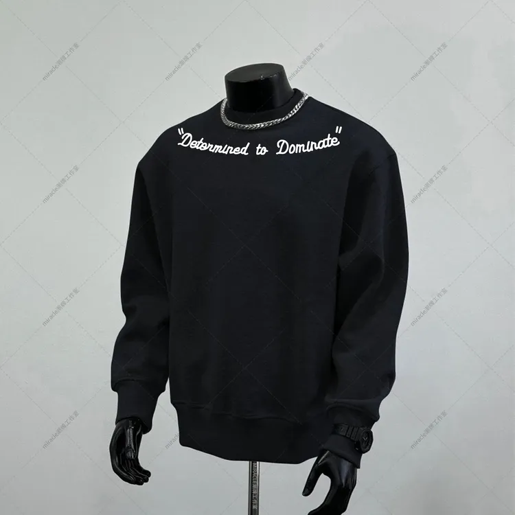 秋冬款圆领卫衣加绒加厚花灰色潮流DET字母印花套头内搭打底长袖