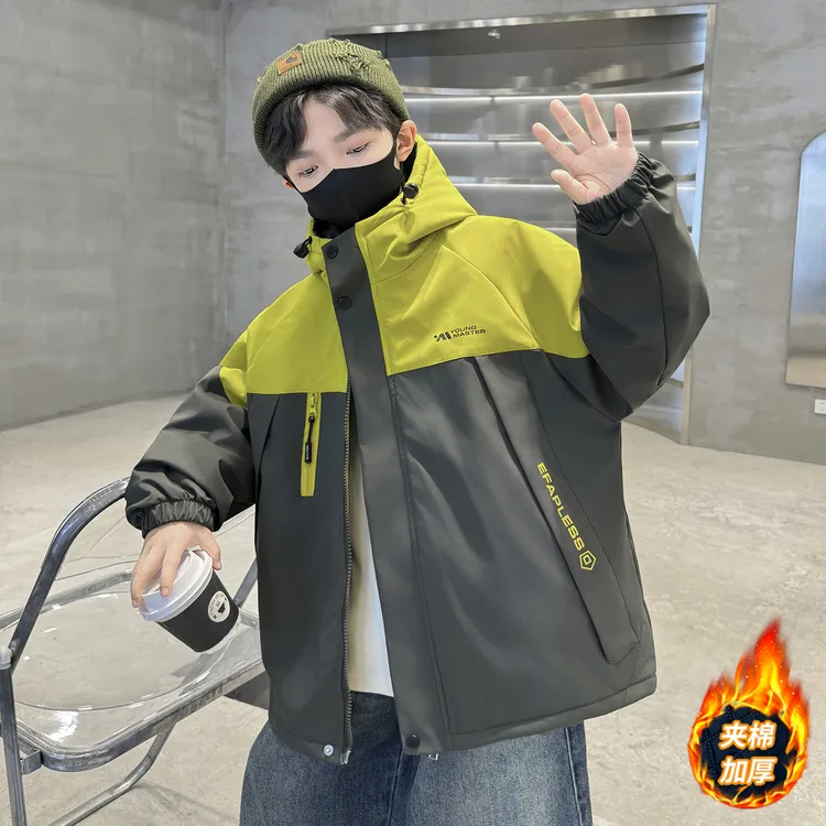 男童夹棉外套秋冬装2025新款中大儿童加厚棉衣二棉派克服冲锋衣潮