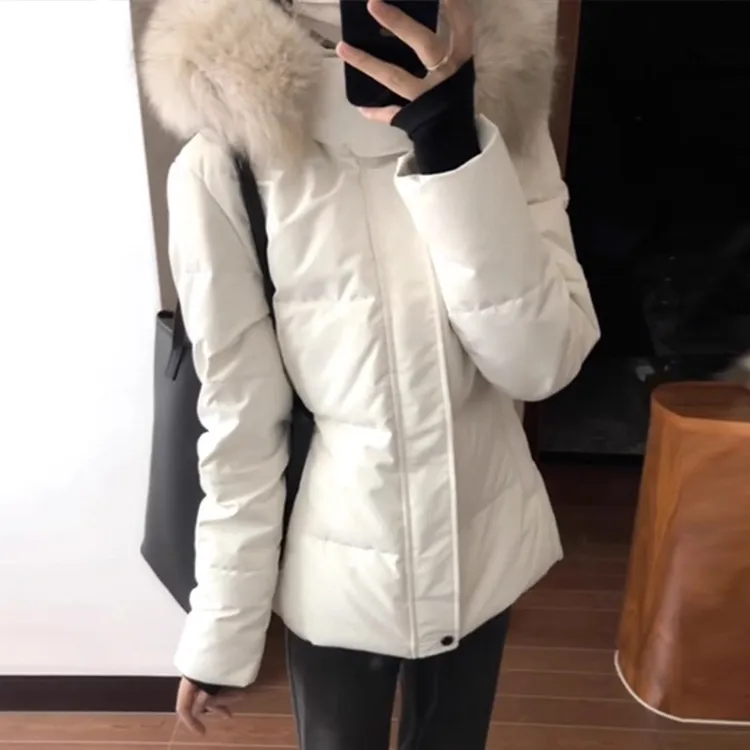 2026新款收腰版棉服女冬季短款白色修身可拆卸毛领外套潮流女