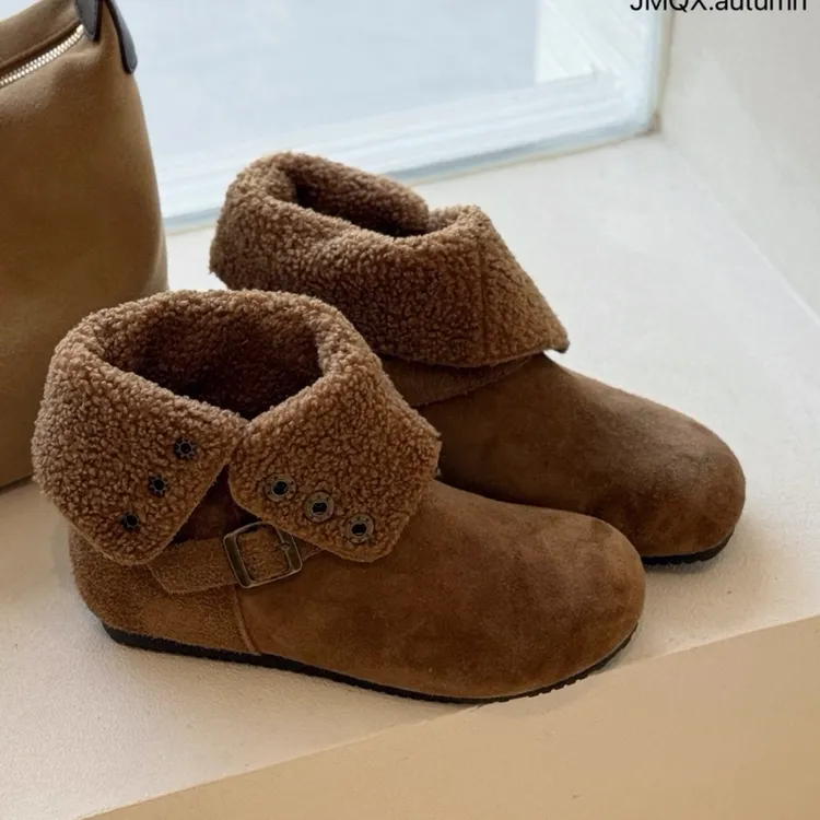 欧货女鞋两穿保暖雪地靴2025秋冬新款毛毛勃肯鞋复古百搭加绒短靴