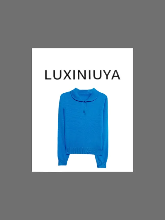 【LUXINIUYA】经典格调 100羊毛娃娃POLO领刺绣长袖上衣#QDS153