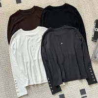 【米可家】260g高弹力小纽扣长袖打底上衣25239
