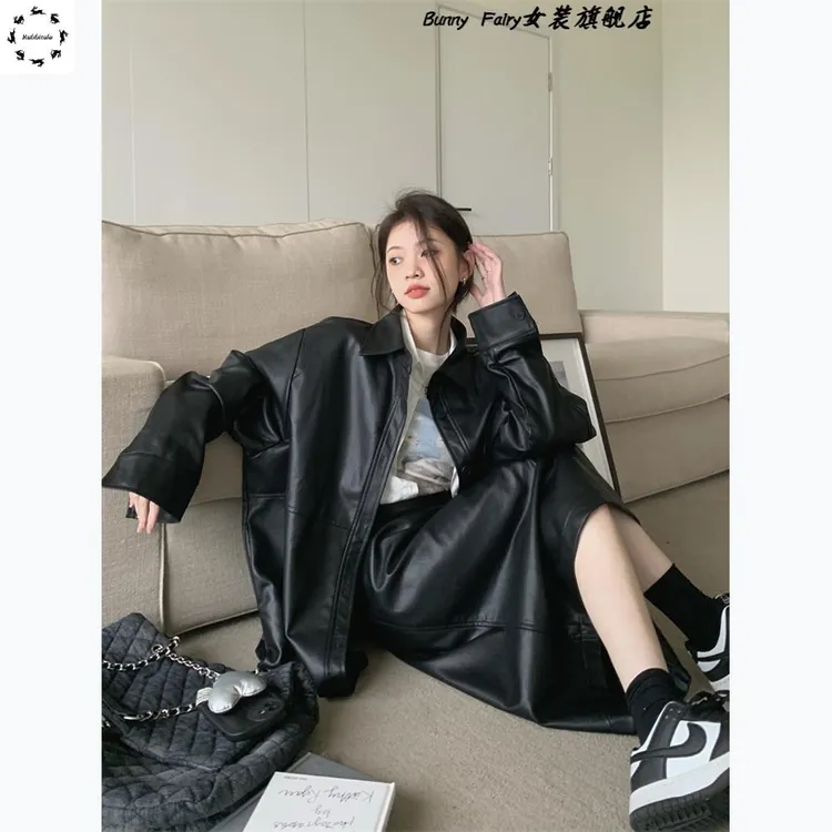 2025秋季新款美式辣妹风设计感百搭长袖皮衣高腰半身裙时尚套装女
