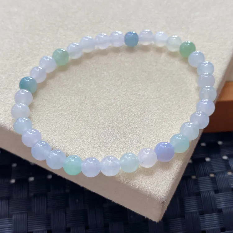 天然翡翠Ａ货冰胶多宝蓝紫调手串 卡5.5