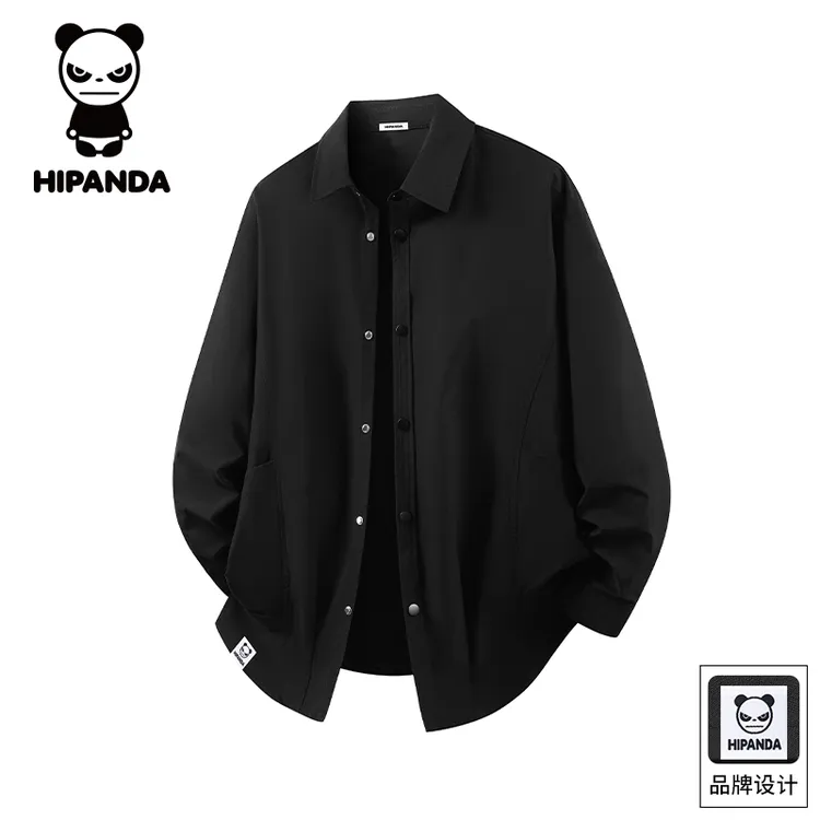Hi Panda你好熊猫秋季新款潮牌长袖衬衫男士宽松简约百搭衬衣外套