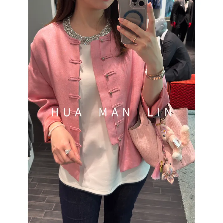 【花滿林】圆领盘扣织金亚麻普洗+酵洗工艺外套255573