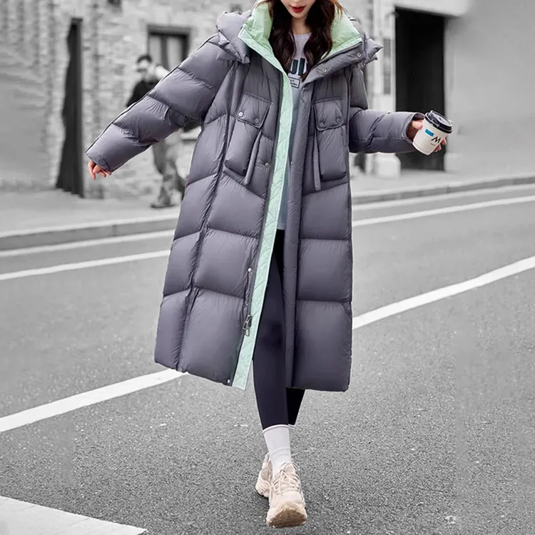 90白鹅绒纯色中长加厚款保暖长袖女时尚显瘦鹅绒服女装过膝8699