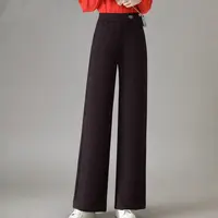22656裤长98松紧腰羊绒尼阔腿裤冬季高腰显瘦小个子加厚直筒裤