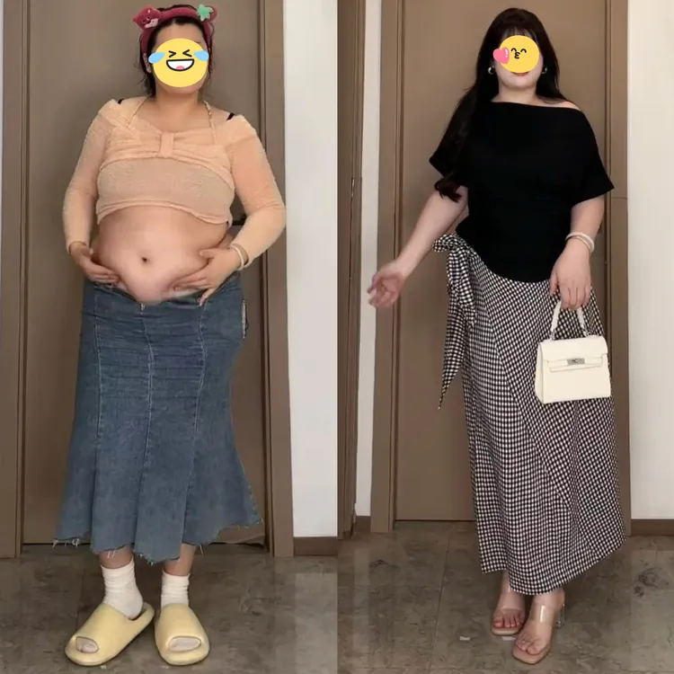 大码女装胖mm韩版露肩短袖T恤+格子半裙2025夏季气质显瘦两件套