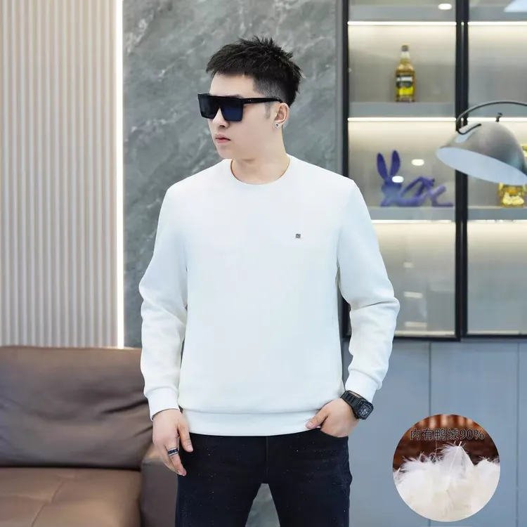 2025秋冬羽绒卫衣简约纯色上衣时尚百搭T恤加厚套头长袖