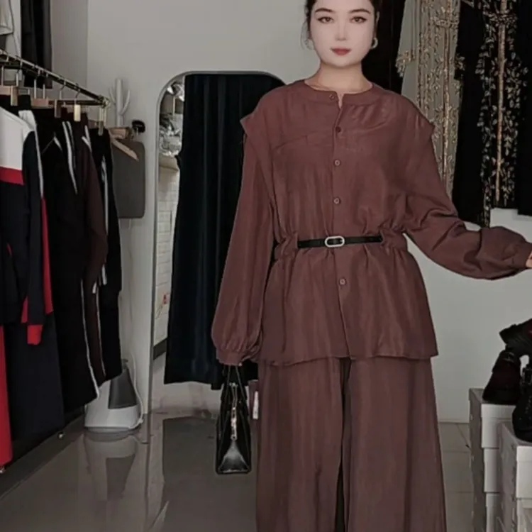 百搭休闲韩版衬衫阔腿裤两件套时尚气质高级感女装