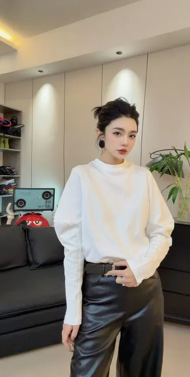 【001-050】现货打底衫T恤黑白纯色女装简约长袖气质上衣吸汗