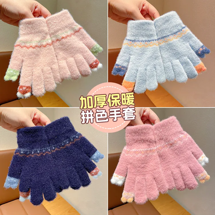 儿童手套冬季小学生写字女童中童五指二指保暖加厚男孩女孩写作业