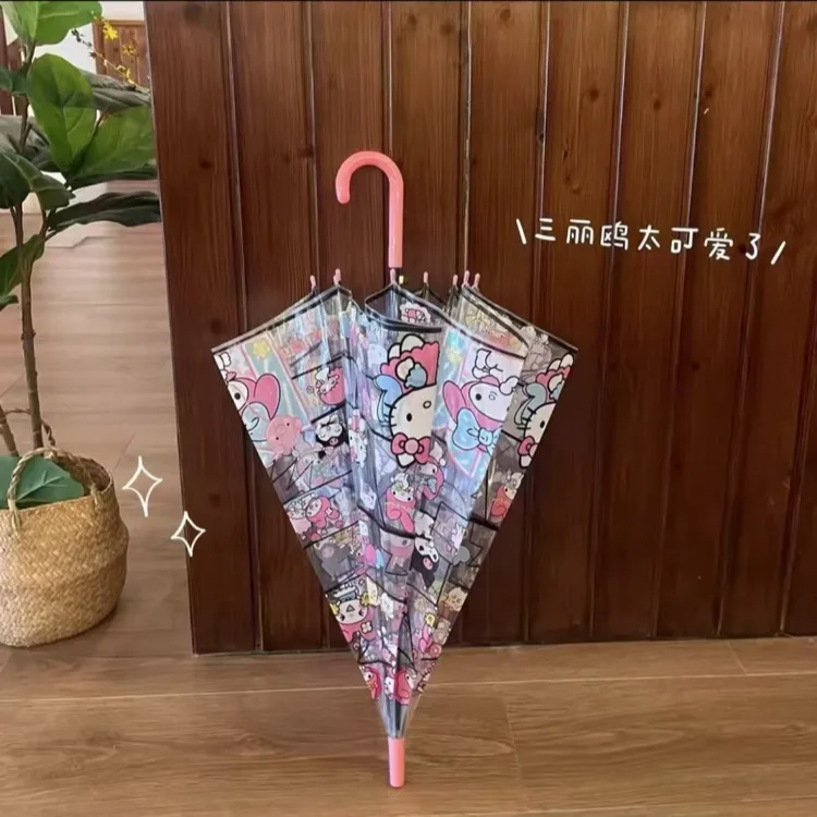 hellokitty玻璃彩绘雨伞透明高颜值长柄伞可爱三丽鸥凯蒂猫便携女