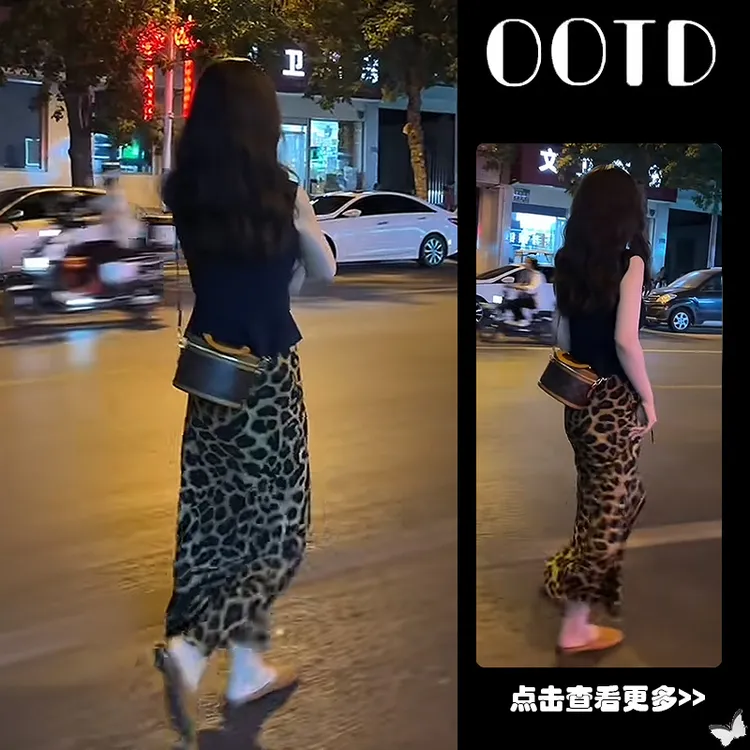 超火夏季穿搭一整套女2025新款韩版无袖衬衫高腰豹纹半身裙两件套