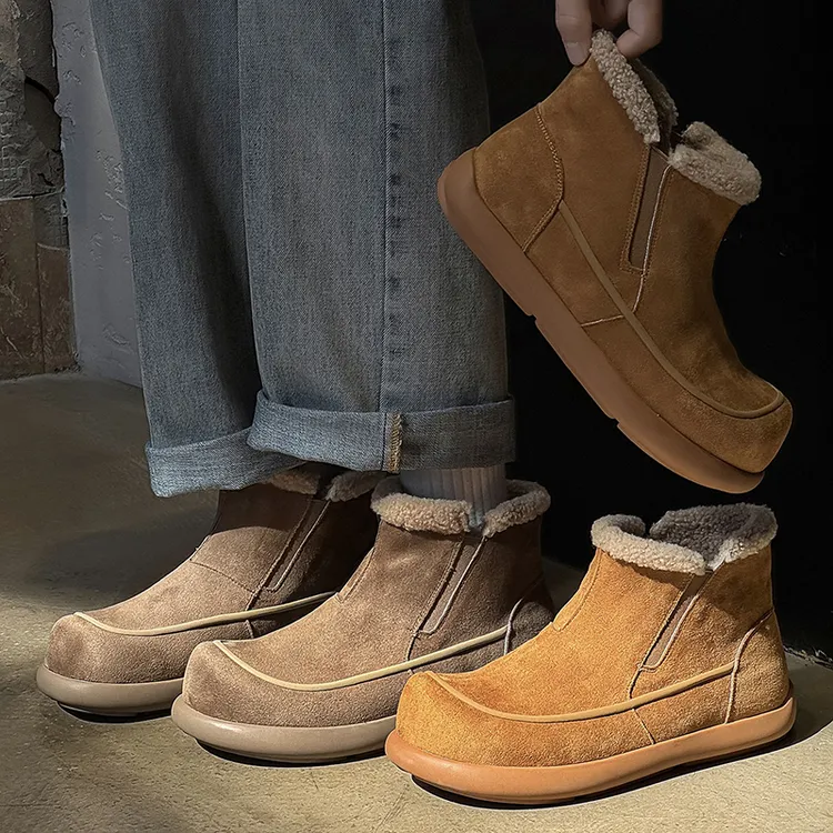 懒人雪地靴套脚冬季大棉鞋东北加绒保暖圆头加厚潮款高帮棉鞋男
