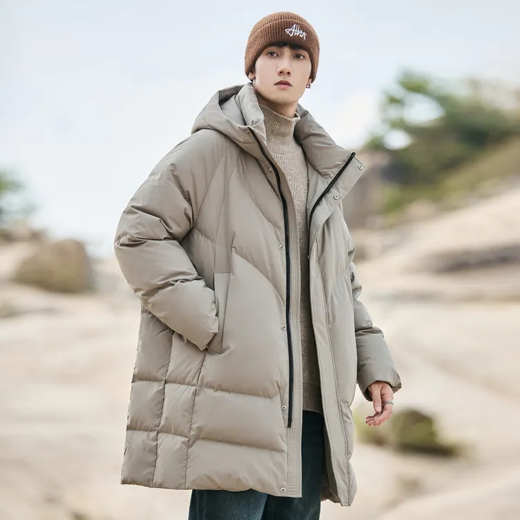 冬季新款中长款90白鸭绒羽绒服男宽松休闲加厚保暖情侣连帽外套潮