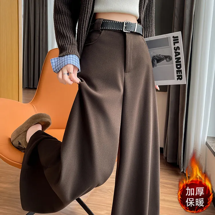llxc3202毛呢西装阔腿裤女2025秋冬高级感垂感加厚直筒休闲拖地裤